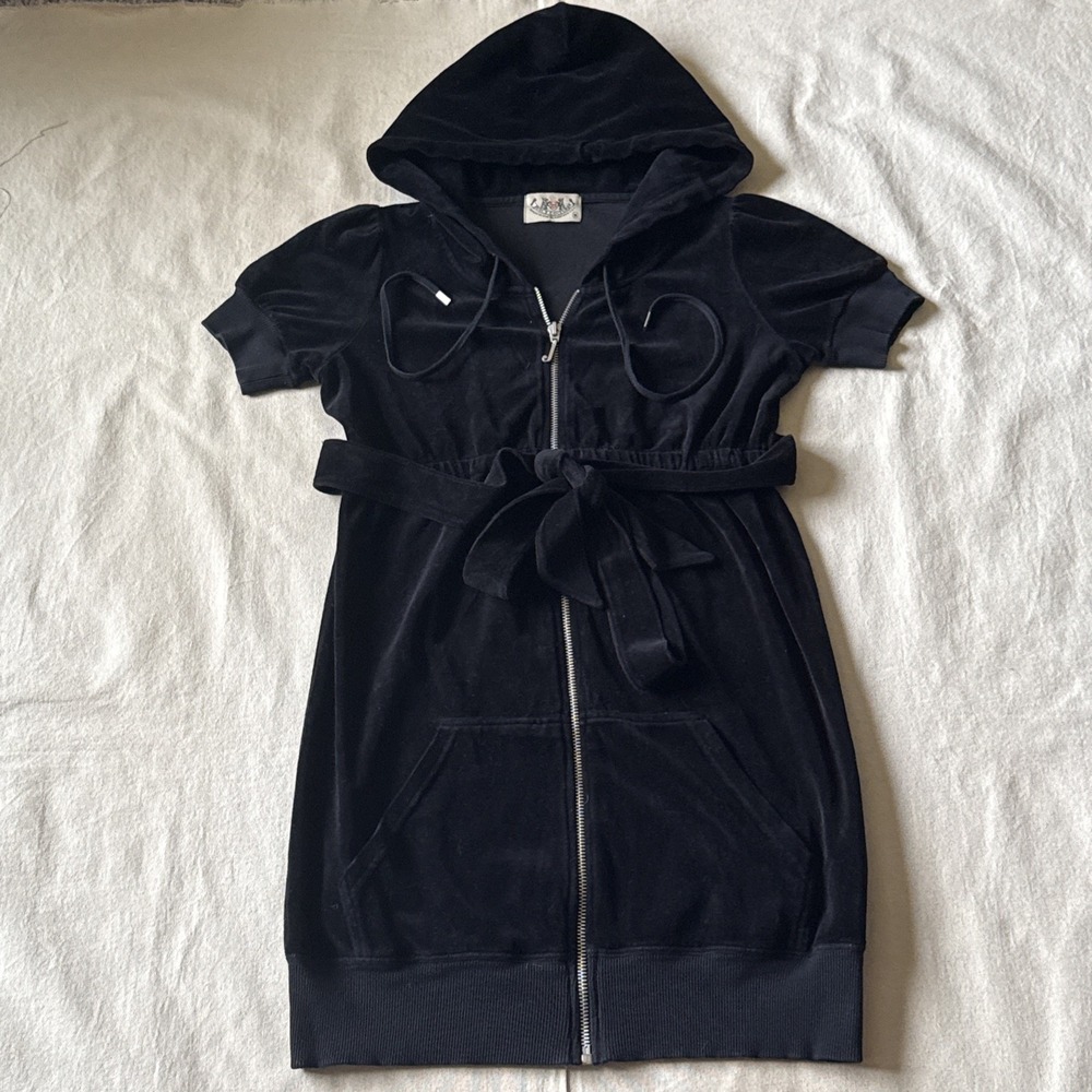VINTAGE Juicy Couture velour zip-up hoodie/jacket Shirt Dress Black Sz M